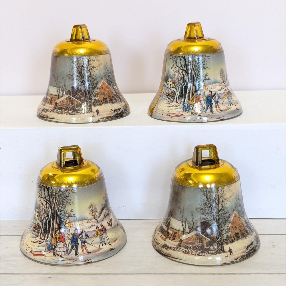 Royal Heritage Collection Currier & Ives Bell Plastic Ornaments Set Of 4